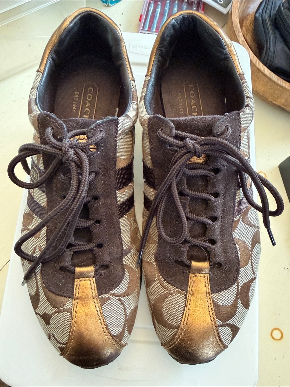 COACH Katelyn Brown Classic Monogram Sneakers Size 8